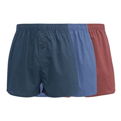The Collection Pack of three blue, green and red triangle print woven boxers